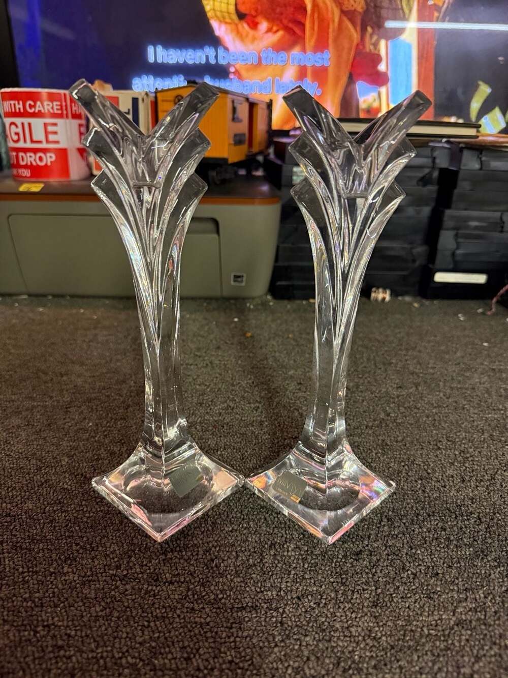 Pair of Mikasa Deco Crystal Taper Candle Holders
